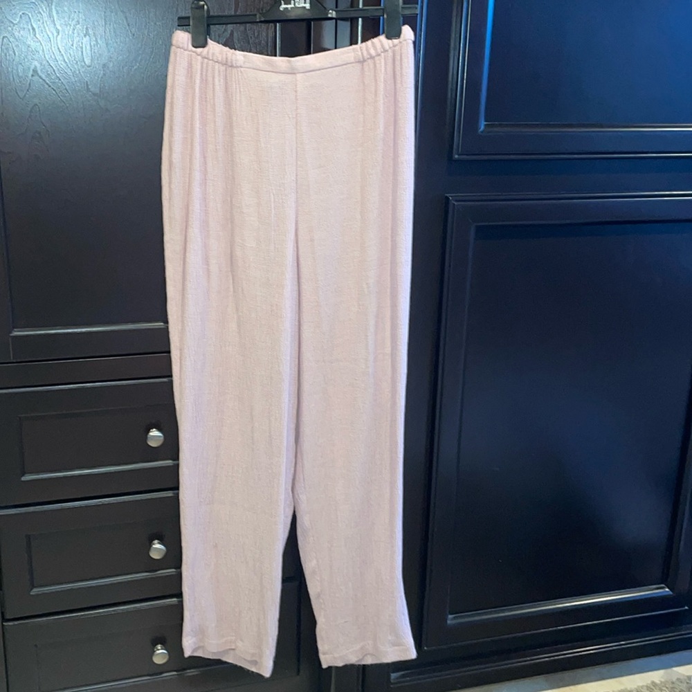 Eileen Fisher Crinkle Rayon Relaxed Fit Pull On Pants Pink